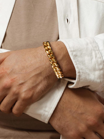 Gold Plated Bracelet for Men Chunky Cuban Bracelet 10MM 8.3 Inch Chain Bracelet Stainless Steel Gift for Him