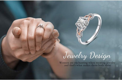 Love Infinity Ring Engagement Rings for Women, 14K Rose Gold 925 Sterling Silver Cubic Zirconia Promise Rings for Her, Anniversary Knot Princess Cut Promise Ring Simulated Diamond Ring