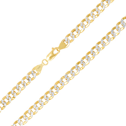 14K Real Yellow Gold Cuban Curb Link 6.5Mm Diamond Cut Pave Chain Bracelet (7"-9") Two Tone Italian Jewelry for Men