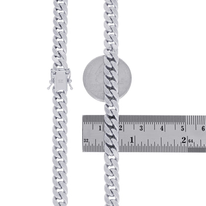 10K Real White Gold Miami Cuban Link 7.5Mm Chain Bracelet (7"-9") Italian Jewelry for Men