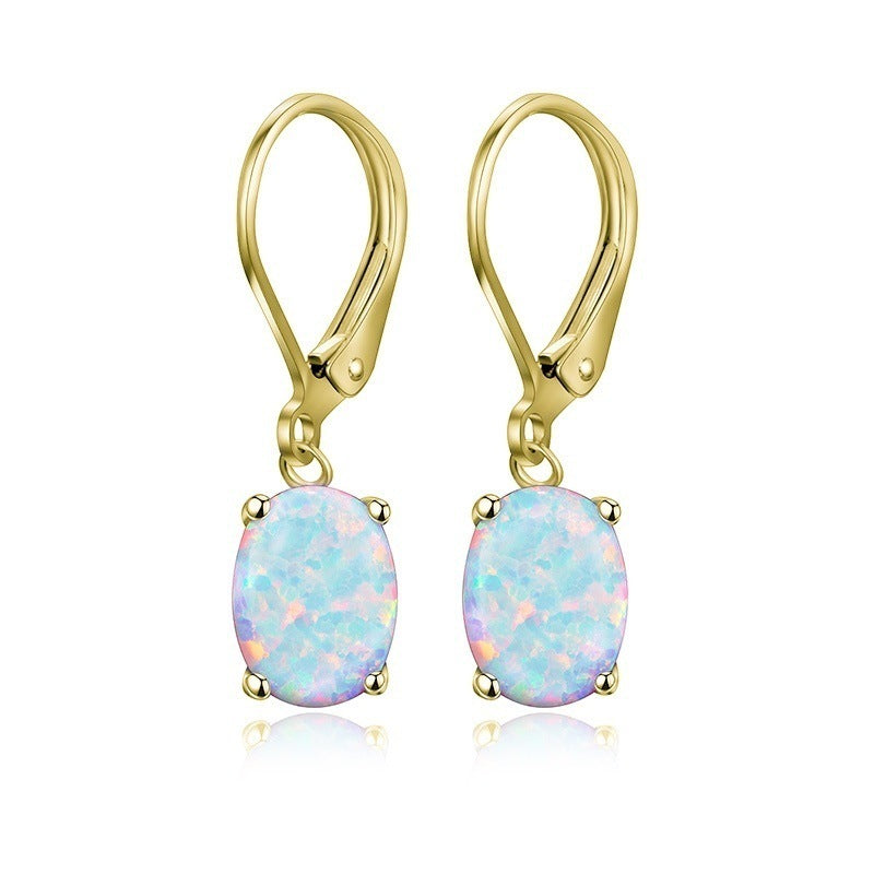 Four-Claw Oval Opal Earrings European and American Ornament