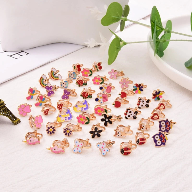 R2LE 24Pairs/Set Kids Clip-On Earrings Flower Heart Clip-On Earring Set for Girl