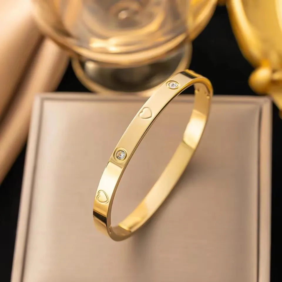 Trendy Shining Zircon Bracelets for Women Clover Print Love Pulseiras Stainless Steel Bangles Feminina Jewelry Gift
