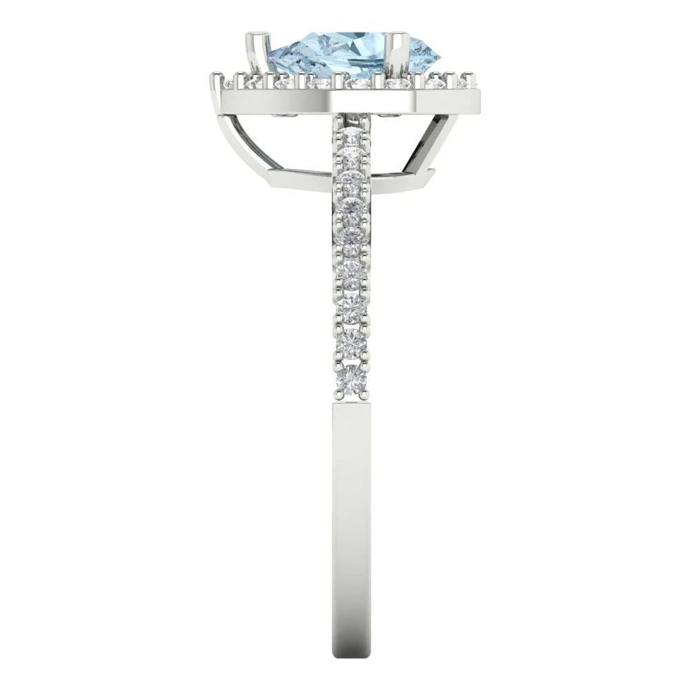 Solitaire with Accents Engagement Ring for Women - 0.755Ct Simulated Blue Diamond in 14K White Gold Promise Ring