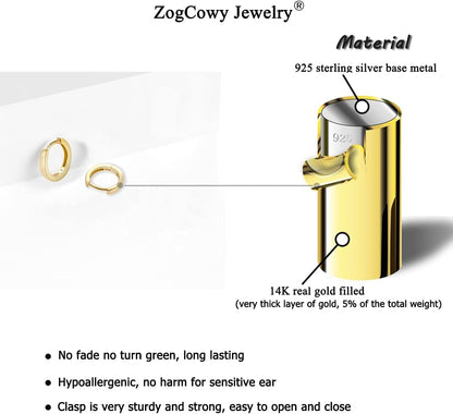 925 Sterling Silver Small Gold Hoop Earrings for Women Girls 14K Gold Huggie Earrings Tiny Hypoallergenic Cartilage Earrings Hoops