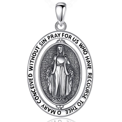 925 Sterling Silver Virgin Mary Cross Amulet Pendant