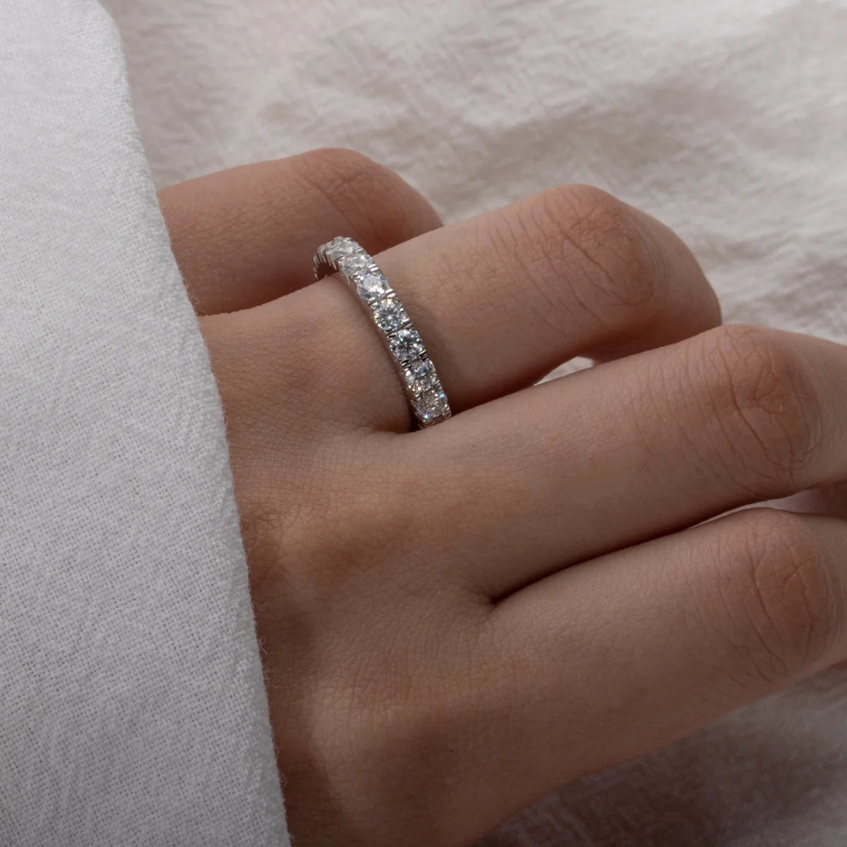 3Mm Eternity Moissanite Wedding Band Ring, Total 2.2Ct D Color Lab Diamond 18K Gold Plated Silver Ring for Women with Certificate