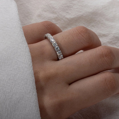 3Mm Eternity Moissanite Wedding Band Ring, Total 2.2Ct D Color Lab Diamond 18K Gold Plated Silver Ring for Women with Certificate