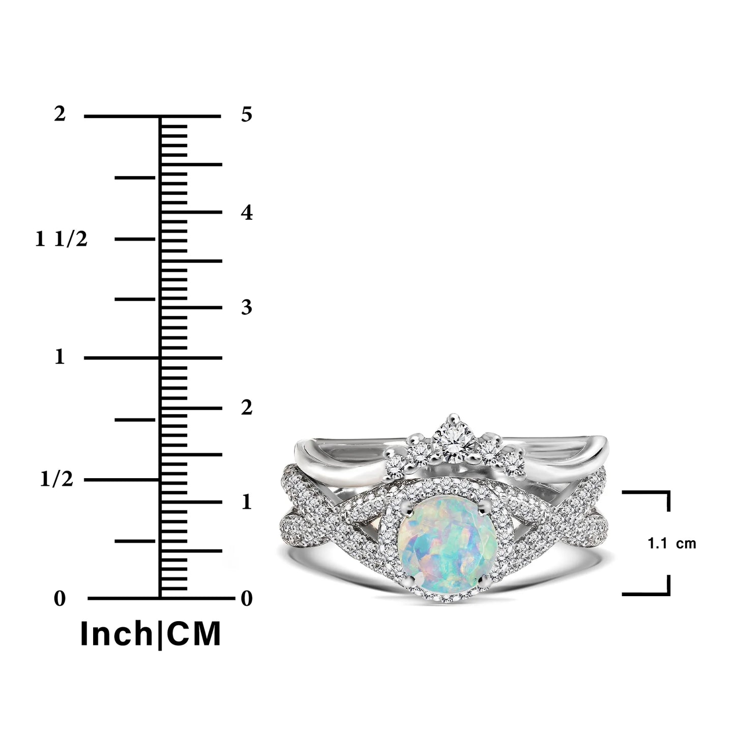 1.15 Carat Vintage round Cut Blue Lab Created Opal and Moissanite Wedding Ring Set in 18K Black Gold over Silver