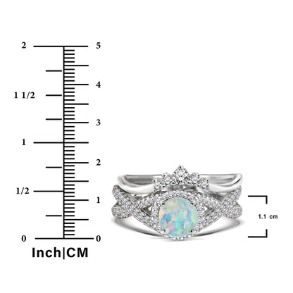1.15 Carat Vintage round Cut Blue Lab Created Opal and Moissanite Wedding Ring Set in 18K Black Gold over Silver