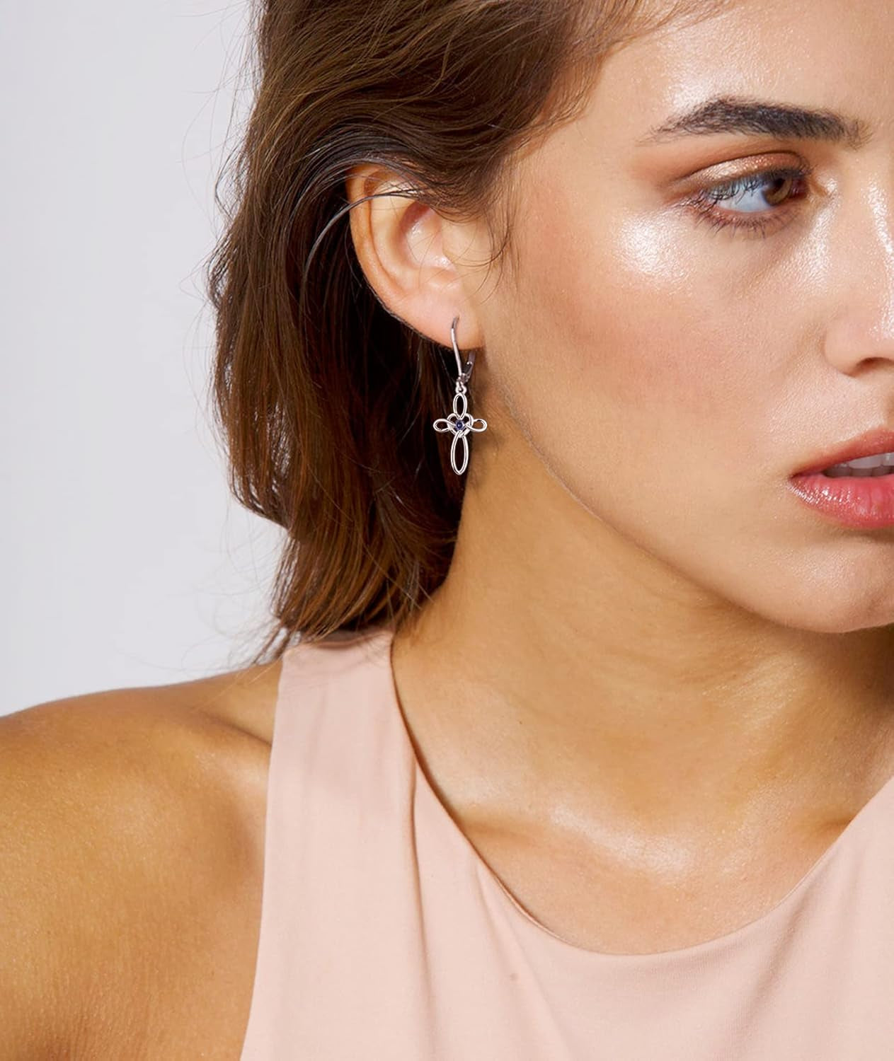 Celtic Knot Cross Earrings Sterling Silver Dangle Drop Earrings Birthstones Heart Religious Leverback Jewelry for Women