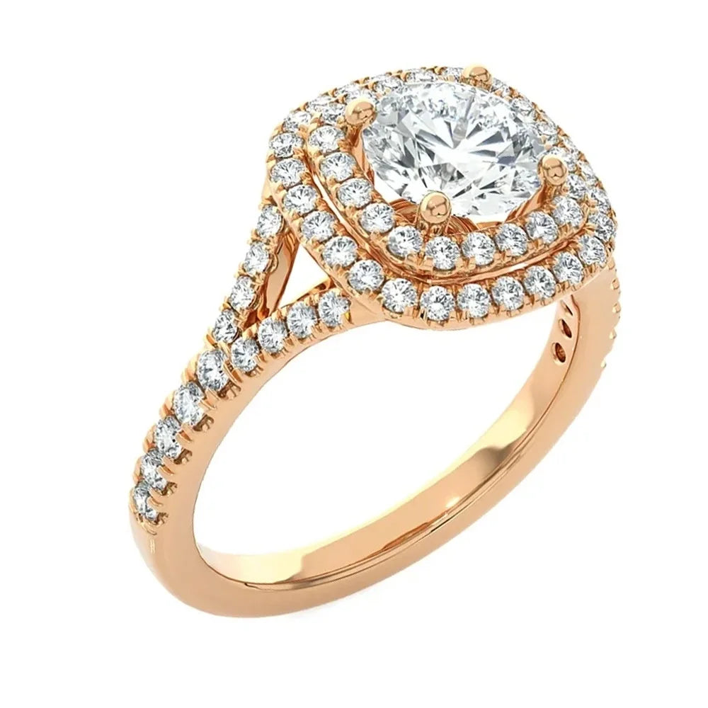 Pompeii Certified 2 1/5Ct Cushion Halo Diamond Engagement Ring 14K Gold Lab Grown