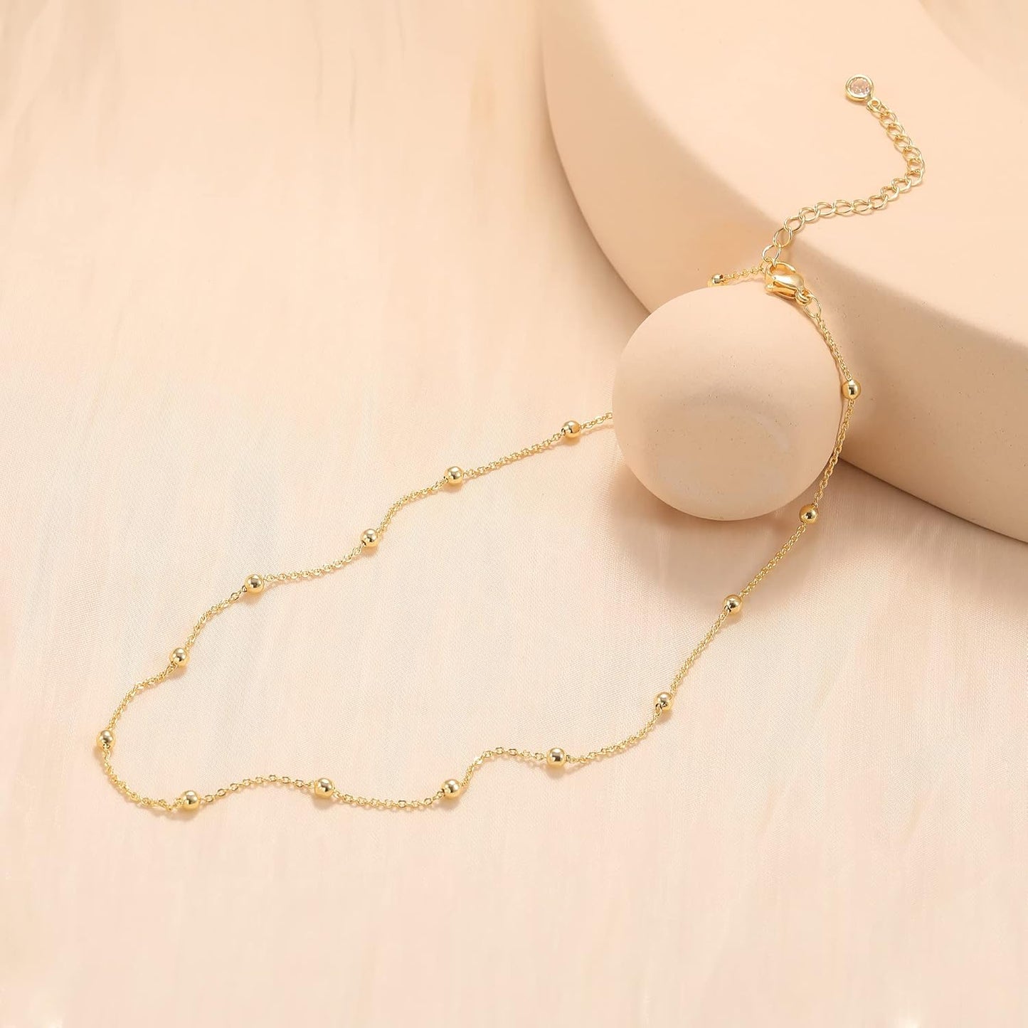 Dainty Gold Necklace for Women, Trendy 14K Gold Plated/Sterling Silver Satellite Choker Necklace Thin Beaded Layered Choker Necklaces Discs Paperclip Chain Necklaces Womens Simple Jewelry Gift