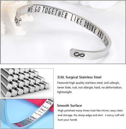Friendship Bracelets for Women Friend Bracelet for 2 Funny Friends Quote We Go Together like Drunk and Disorderly Cuff Bangle for Birthday Christmas