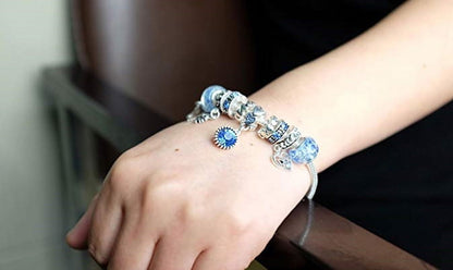 Birthstone Bracelet Multi-Color Charm Beads Silvertone