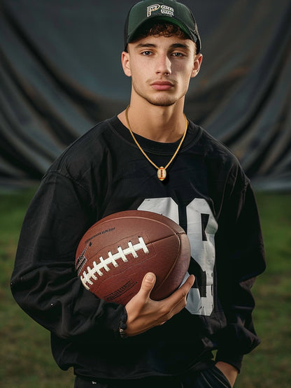 18K Gold-Plated Iced-Out American Football Pendant Necklace