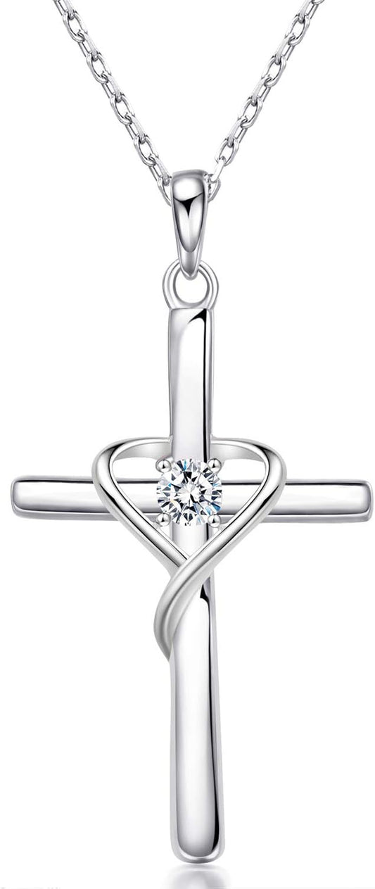 925 Sterling Silver Cross Necklace for Women Men 5A CZ Birthstone Necklaces 14K Gold Plated or Rose Gold Necklace for Easter or Mother'S Day