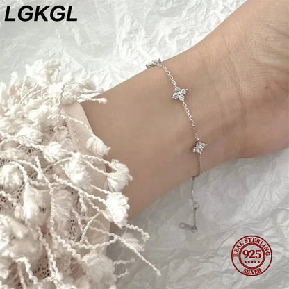 925 Sterling Silver Four-Leaf Clover Zircon Starry 18K Gold Bracelets Women'S Commuting Adjustable Chains Bracelet Jewelry