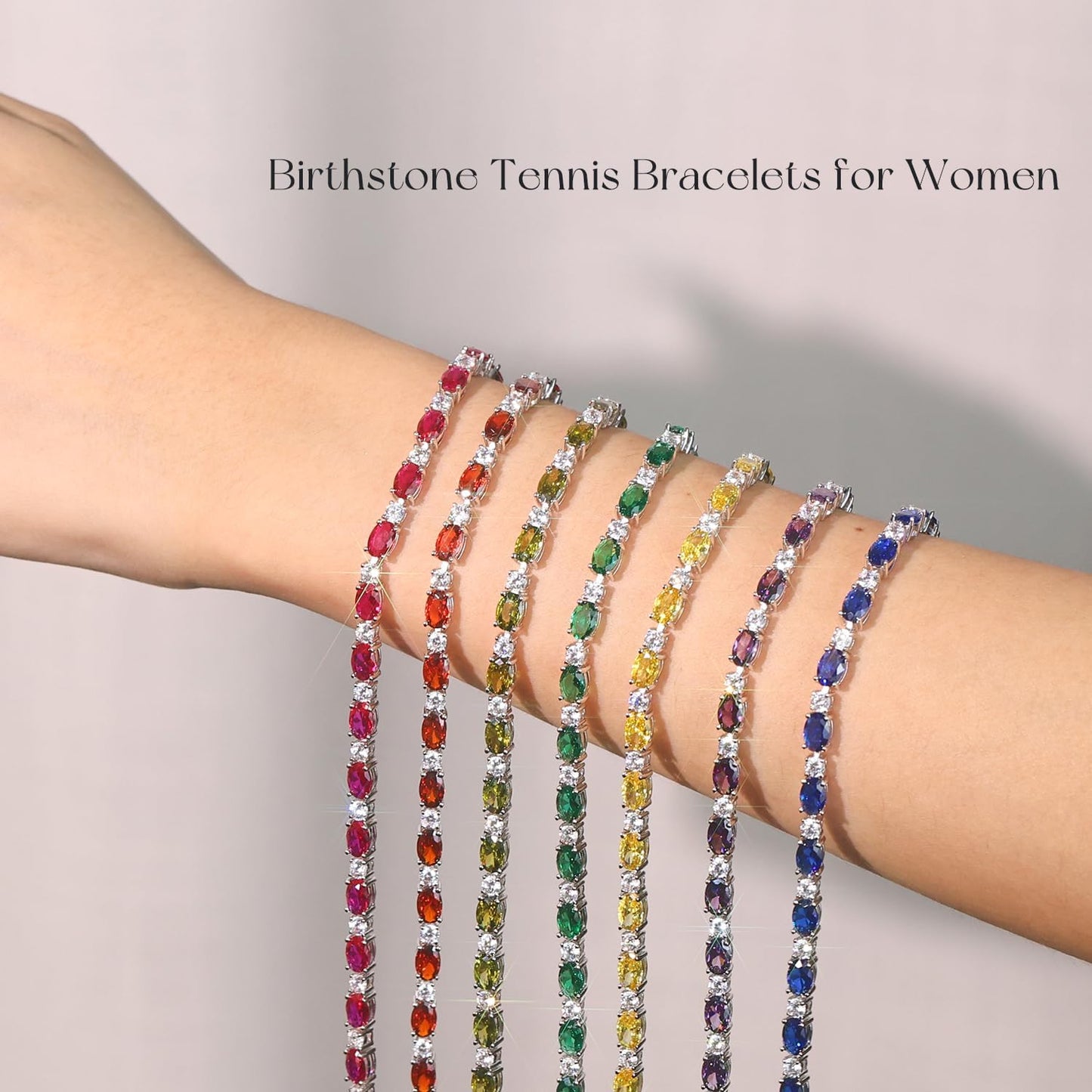 Birthstone Bracelets Sterling Silver Tennis Bracelets Charm Fine Jewelry Birthday Gifts for Women 7"