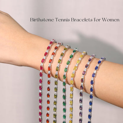Birthstone Bracelets Sterling Silver Tennis Bracelets Charm Fine Jewelry Birthday Gifts for Women 7"