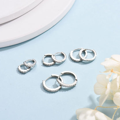 Silver Huggie Hoop Earrings for Women, 3 Pairs Tiny Hypoallergenic Sterling Silver Cartilage Hoops | 14K Gold Small Cubic Zirconia Cuff Earrings Mini Piercing Jewelry (6/8/10/12Mm)