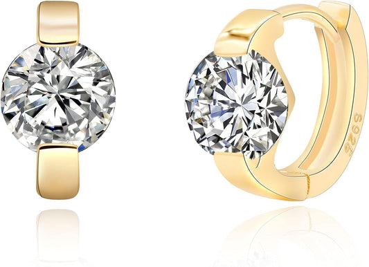 Small Gold Hoop Earrings for Women 14K Real Gold Plated Cubic Zirconia Huggie Earrings Tiny Cute Cartilage Hypoallergenic Earrings Jewelry Gifts for Women