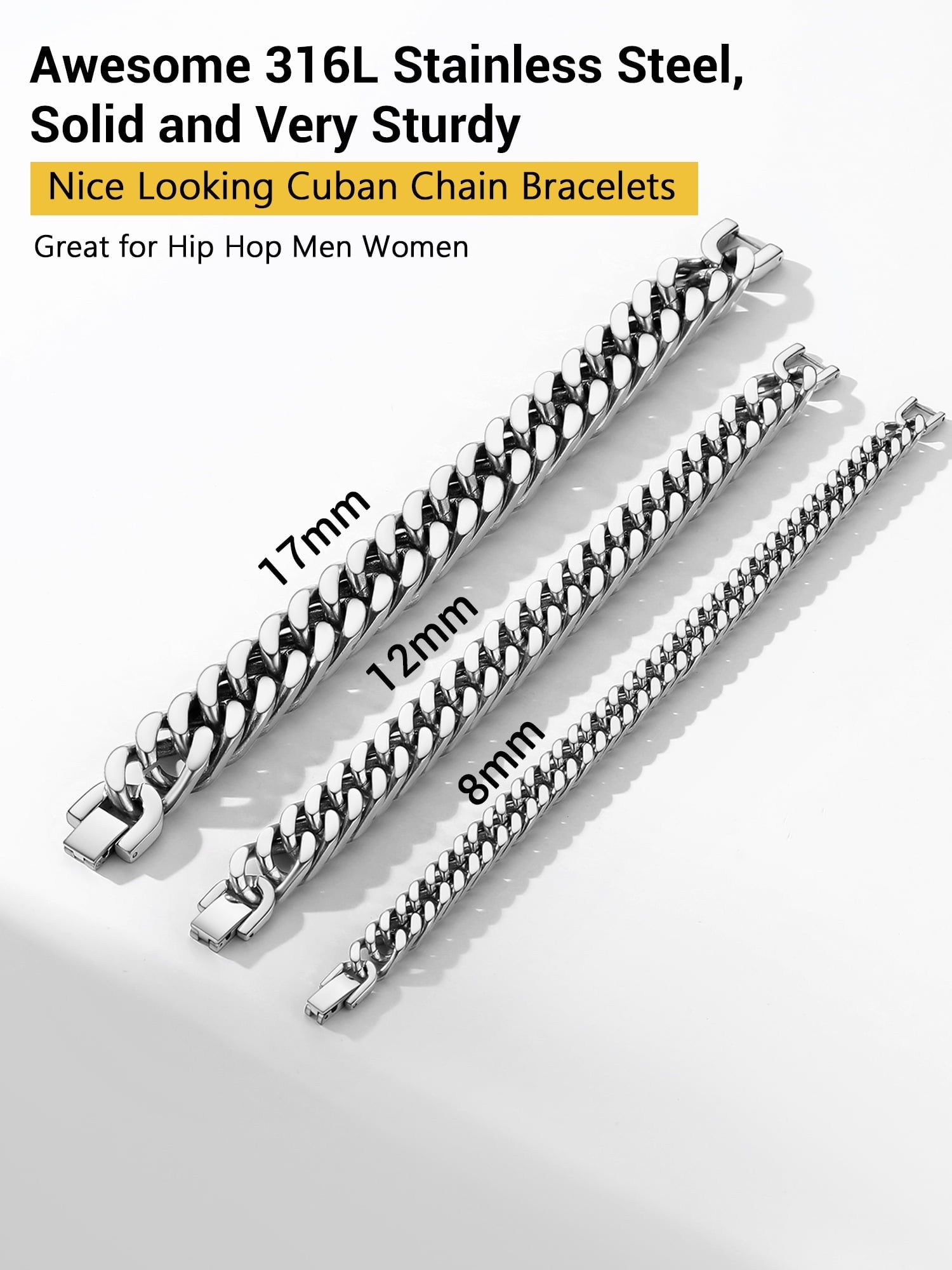 12Mm Men Silver Cuban Chains Bracelets Chunky Stainless Steel Franco Link Bracelet Father'S Day Hand Bracelet Jewelry Birthday Teen Graduation Gifts 8.3 Inch