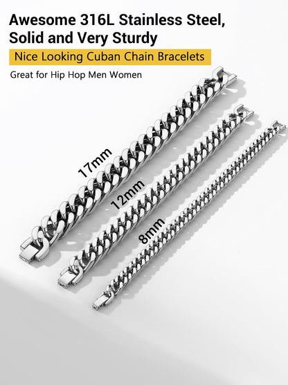 12Mm Men Silver Cuban Chains Bracelets Chunky Stainless Steel Franco Link Bracelet Father'S Day Hand Bracelet Jewelry Birthday Teen Graduation Gifts 7.5 Inch