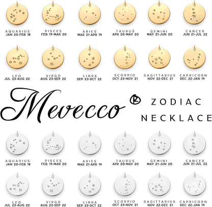 Gold Necklace Coin Disc Zodiac 12 Constellation Star Connected Engraved Horoscope Sign Astrology Pendant 18K Gold Plated Chain Dainty Personalized Simple Jewelry