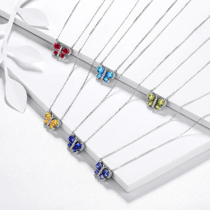 925 Sterling Silver Birthstone Necklace,Butterfly Pendant Necklace Fine Jewelry Anniversary Birthday Christmas Gifts for Women