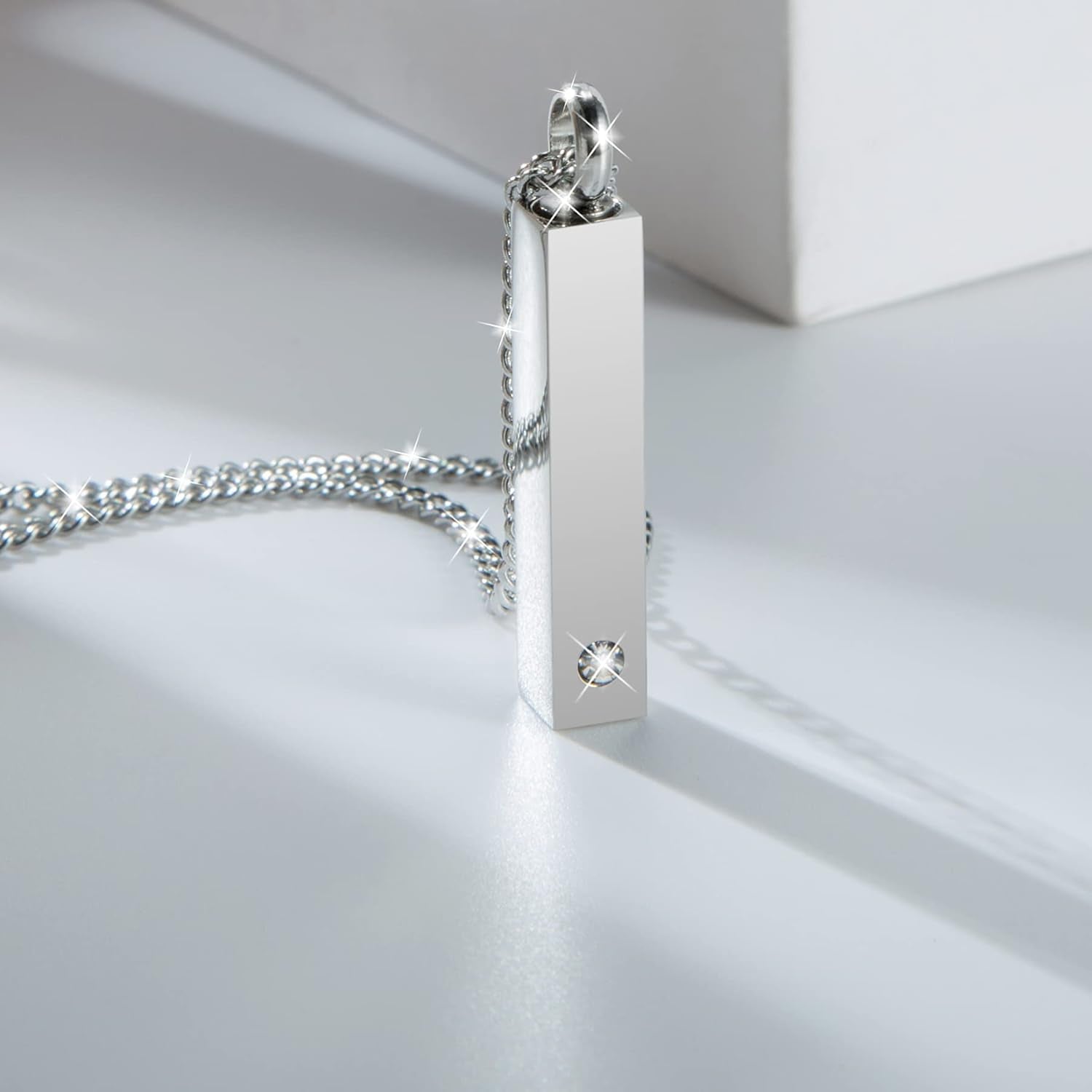 Crystal Black Cremation Jewelry for Ashes Silver Urn Necklace for Ashes, Birthstone Cube Urns Memorial Ashes Necklace Pendant Keepsake, Cremation Urn Jewelry Bar Locket with CZ
