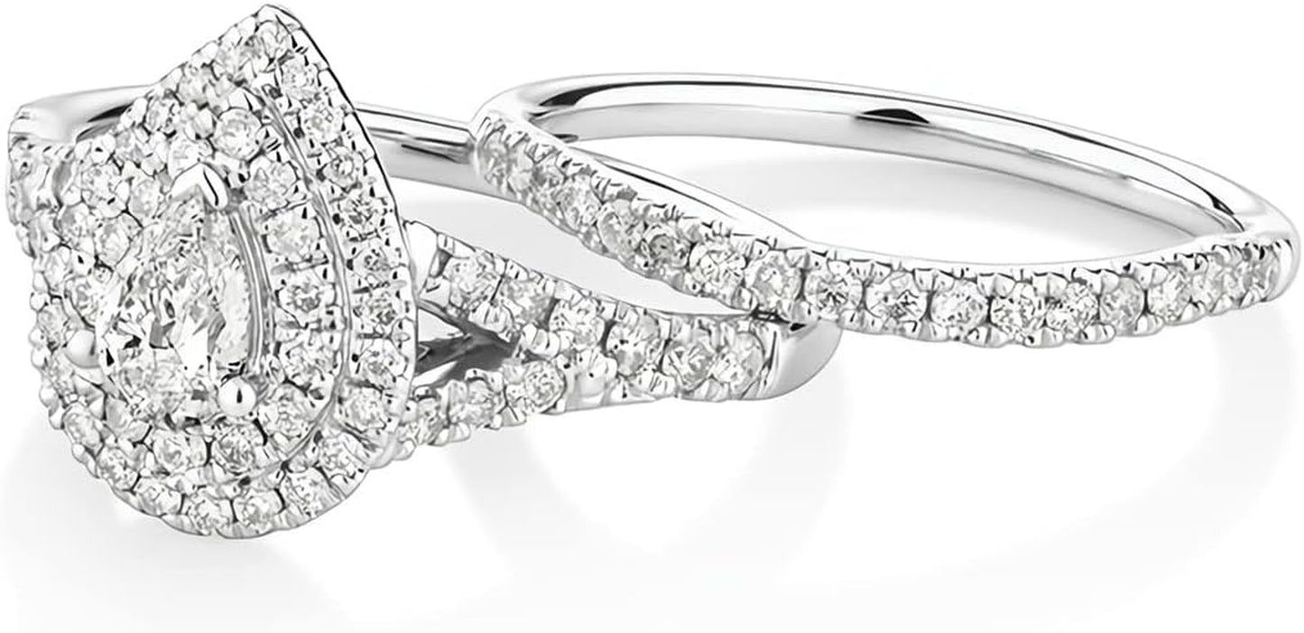 1 Carat Bridal Set Moissanite Engagement Rings for Women Platinum Plated Silver Rings Moissanite Rings