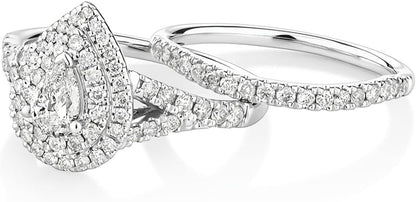 1 Carat Bridal Set Moissanite Engagement Rings for Women Platinum Plated Silver Rings Moissanite Rings