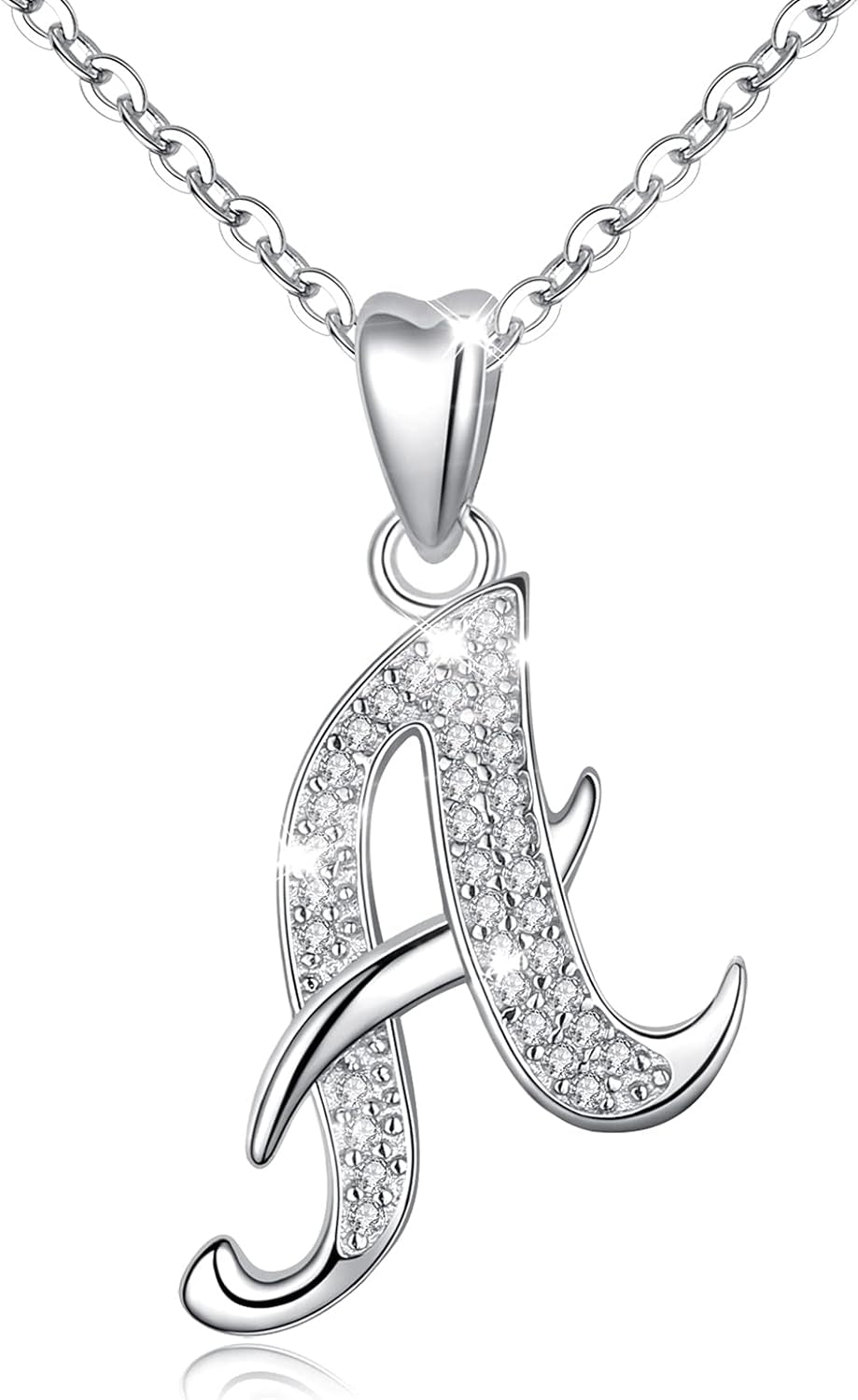 925 Sterling Silver Initial Necklaces for Women, 26 Letters Pendants Necklace Gift for Mother, Daughter, Wife, 18 Inch Chain
