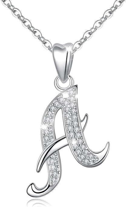 925 Sterling Silver Initial Necklaces for Women, 26 Letters Pendants Necklace Gift for Mother, Daughter, Wife, 18 Inch Chain