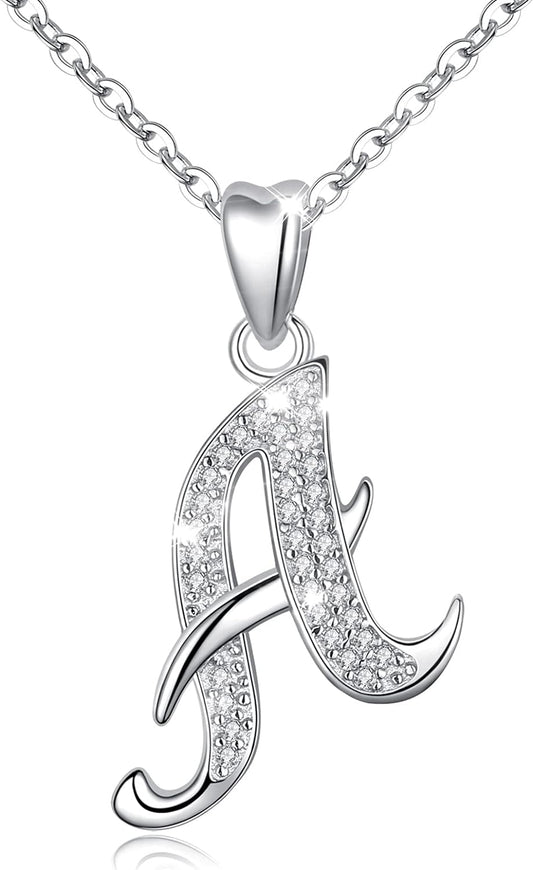 925 Sterling Silver Initial Necklaces for Women, 26 Letters Pendants Necklace Gift for Mother, Daughter, Wife, 18 Inch Chain