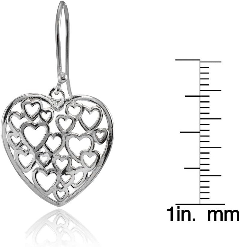 925 Sterling Silver Open Heart Filigree 34Mm Dangle Hook Earrings for Women, Silver, Yellow Gold & Rose Gold