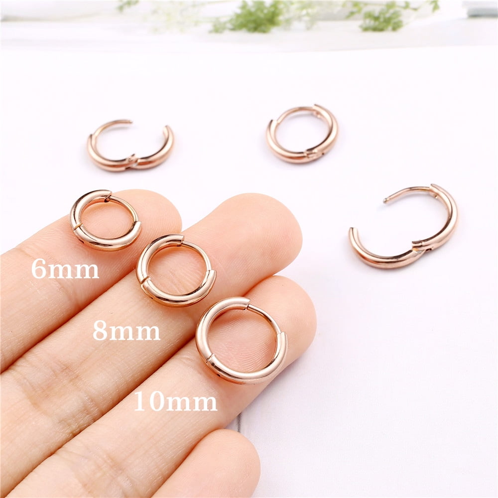10Mm Surgical Steel Hoop Earrings Rose Gold Small Huggie Earrings for Women Sensitive Ears