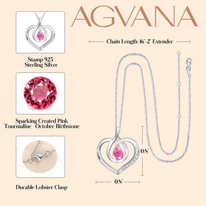 Heart Birthstone Necklace for Women Sterling Silver Genuine or Created Gemstone Forever Love Pendant Necklace Fine Jewelry Anniversary Birthday Gifts for Women Mom Wife