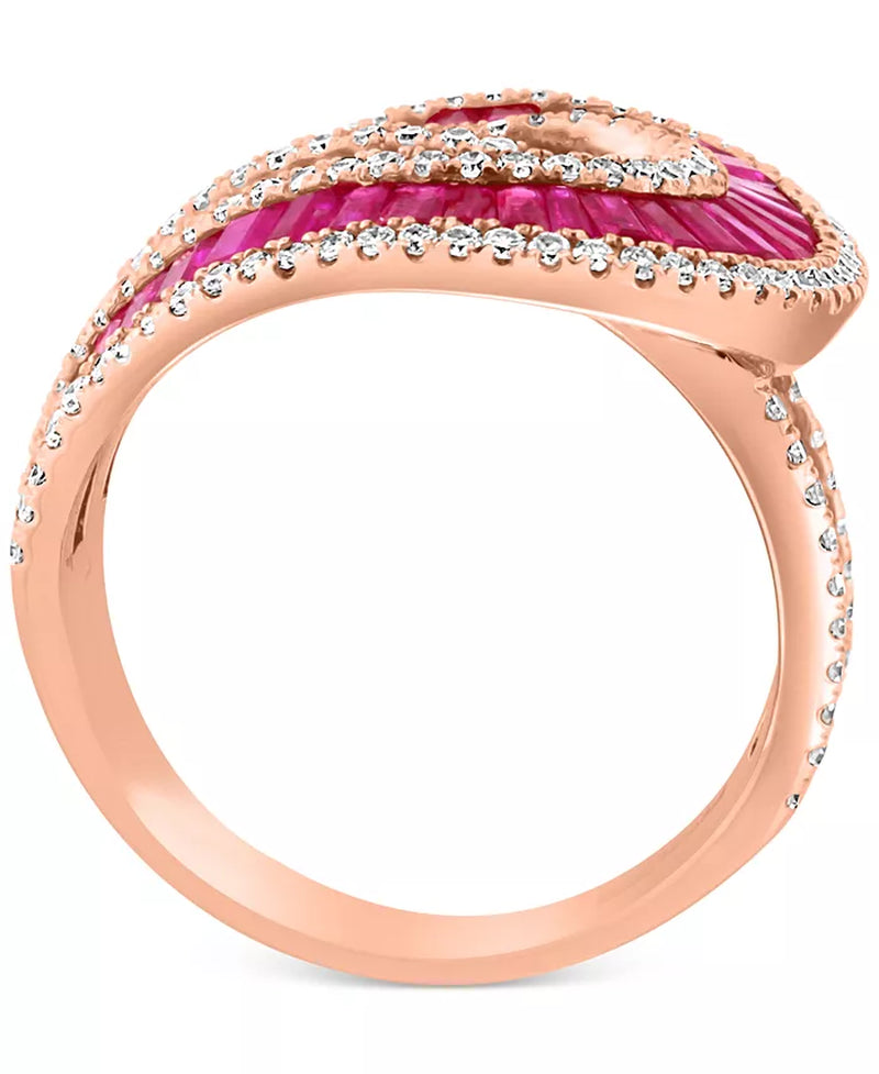 EFFYÂ® Ruby (3-1/4 Ct. T.W.) & Diamond (5/8 Ct. T.W.) Swirl Statement Ring in 14K Rose Gold