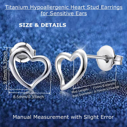 Titanium Earrings, Hypoallergenic Stud Earrings for Women Men Sensitive Ears Star/Moon/Lightning Bolt/Open Heart Premium High Polished (Shiny Grey)