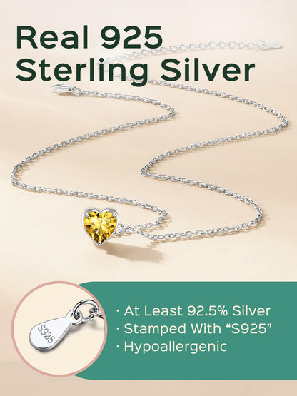 Heart Necklace Birthstone Necklaces 925 Sterling Silver Sparkly Pendant Jewelry Women Birthday Xmas Gift - November