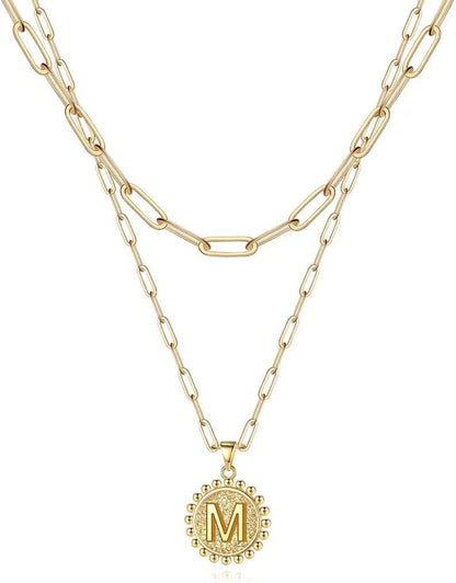 Layered Initial Necklaces for Women - 14K Gold Plated Dainty Layering Paperclip Chain Necklaces for Women Jewelry