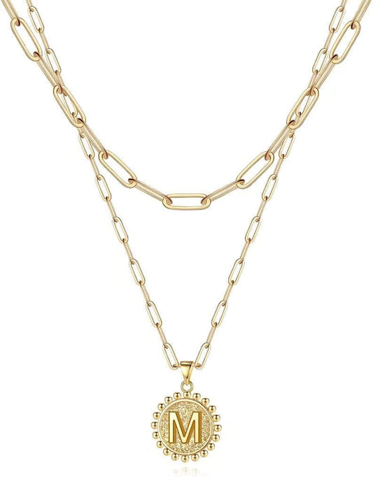 Layered Initial Necklaces for Women - 14K Gold Plated Dainty Layering Paperclip Chain Necklaces for Women Jewelry
