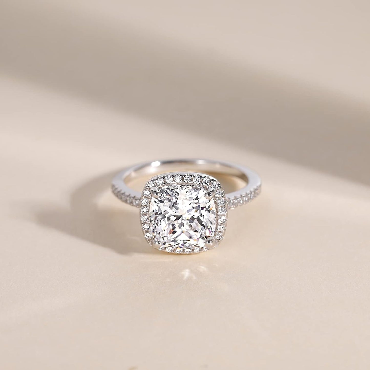 3.5CT 925 Sterling Silver Rings Cushion Cut Cubic Zirconia CZ Engagement Wedding Bands for Women Promise Rings for Her Size 3-11