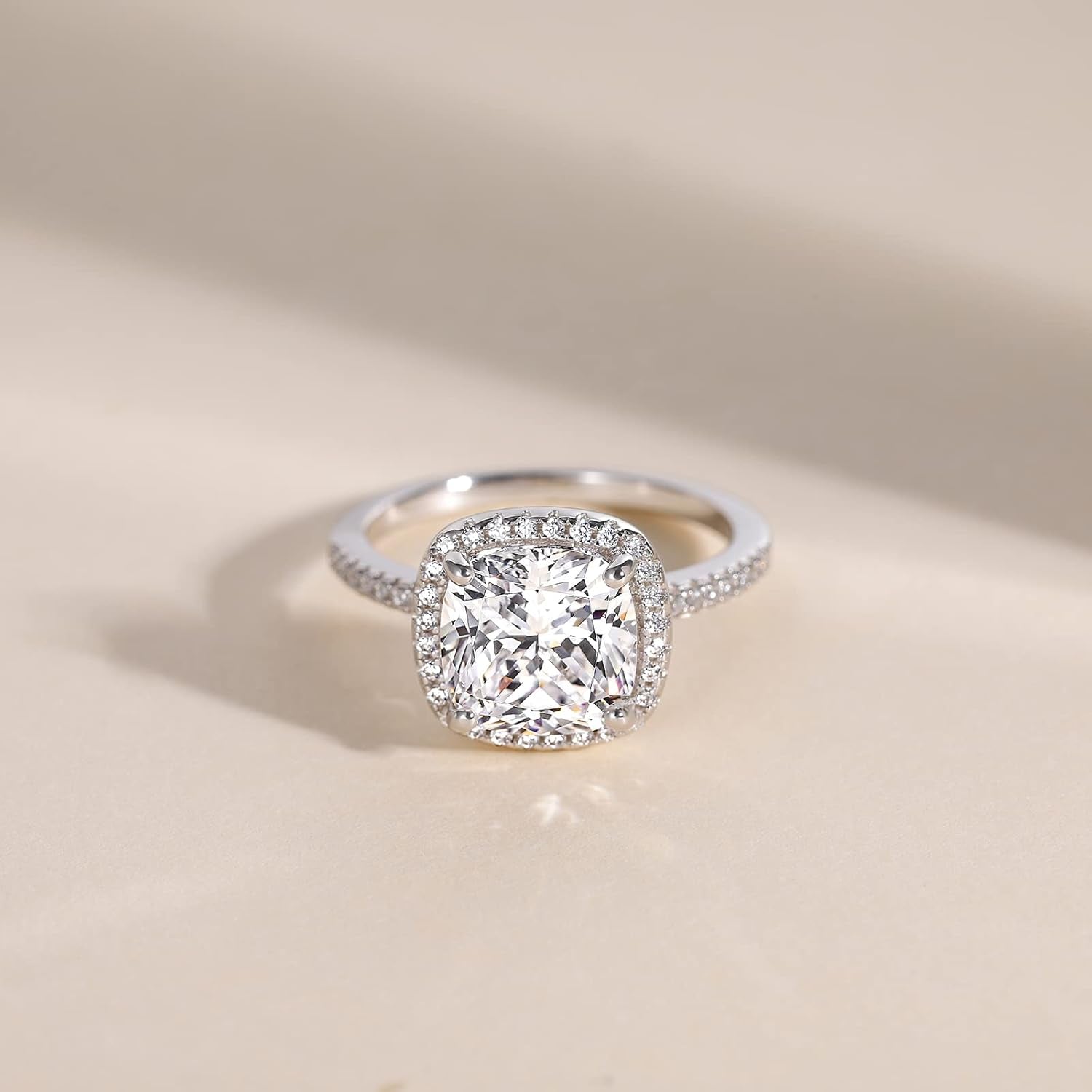 3.5CT 925 Sterling Silver Rings Cushion Cut Cubic Zirconia CZ Engagement Wedding Bands for Women Promise Rings for Her Size 3-11