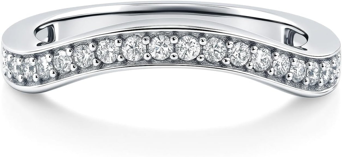 Sterling Silver CZ Ring Enhancer for Wedding Engagement Rings, Cubic Zirconia Chevron Curved Half Eternity Band Ring for Women