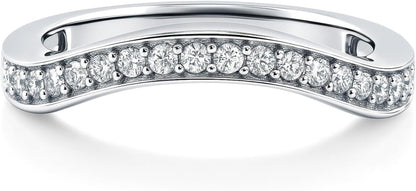 Sterling Silver CZ Ring Enhancer for Wedding Engagement Rings, Cubic Zirconia Chevron Curved Half Eternity Band Ring for Women