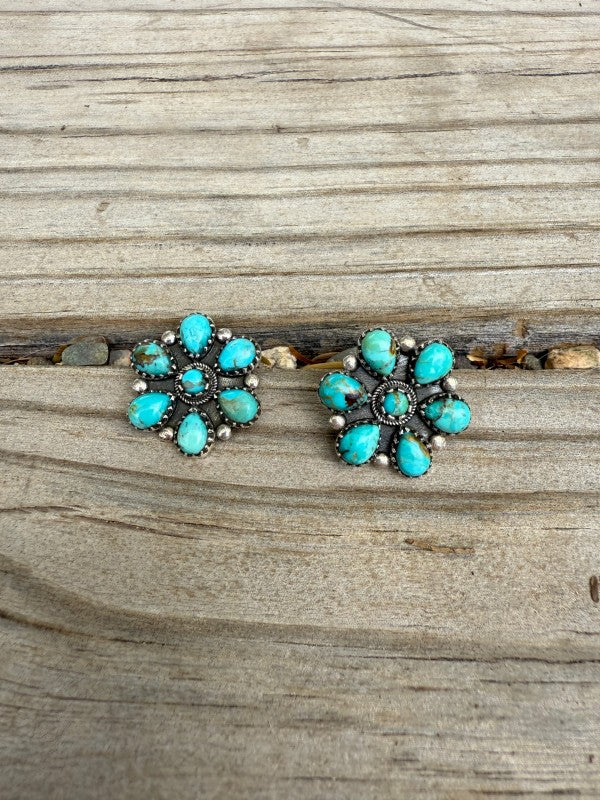 Handmade Flower Cluster Sterling Silver & Turquois