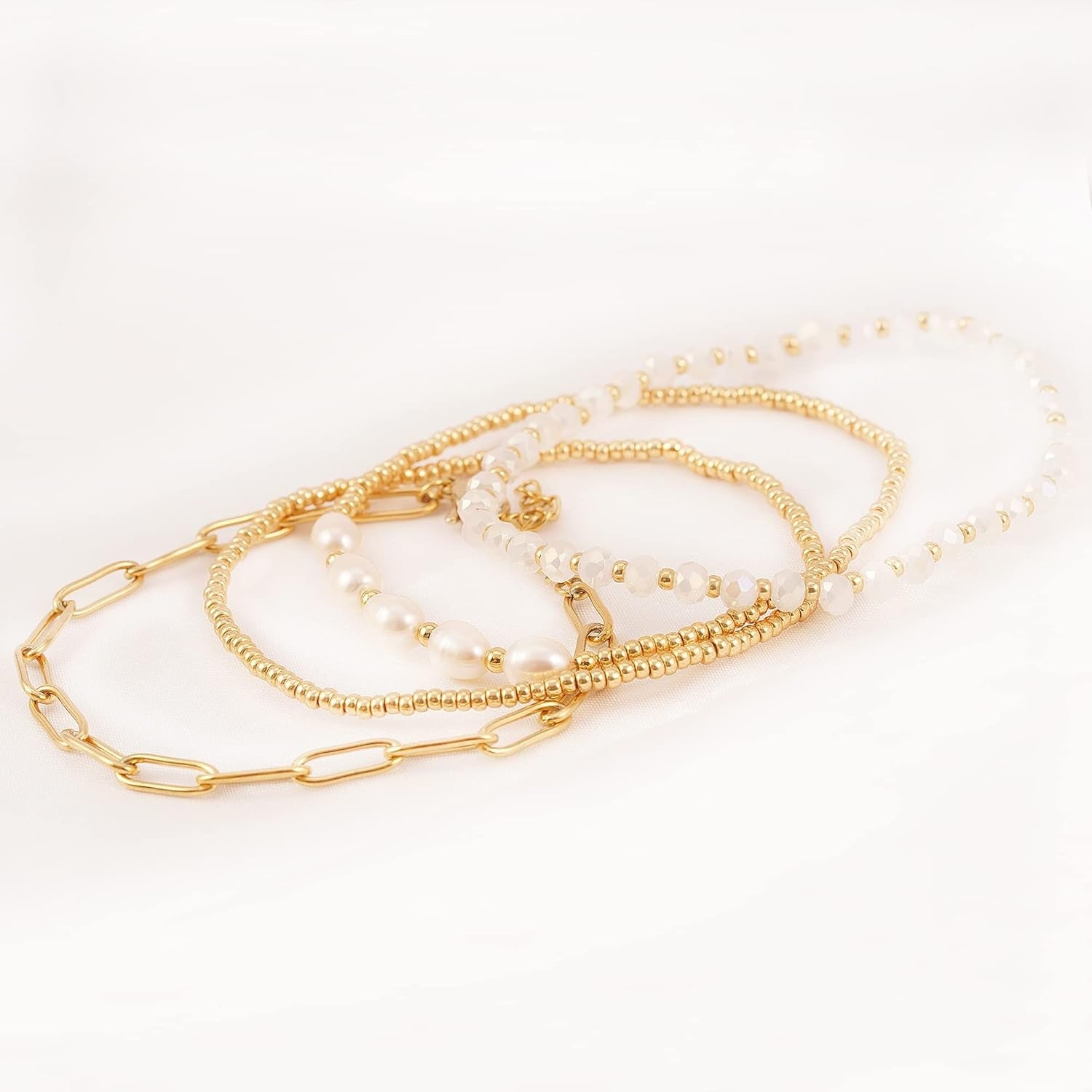 Gold Pearl Beaded Bracelets for Women,Gold Pearl Stackable Stretch Be...